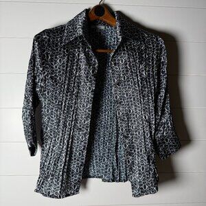 Laura Max Petite Medium Black & White Links Blouse 3/4 Sleeve- AMAZING BUTTONS